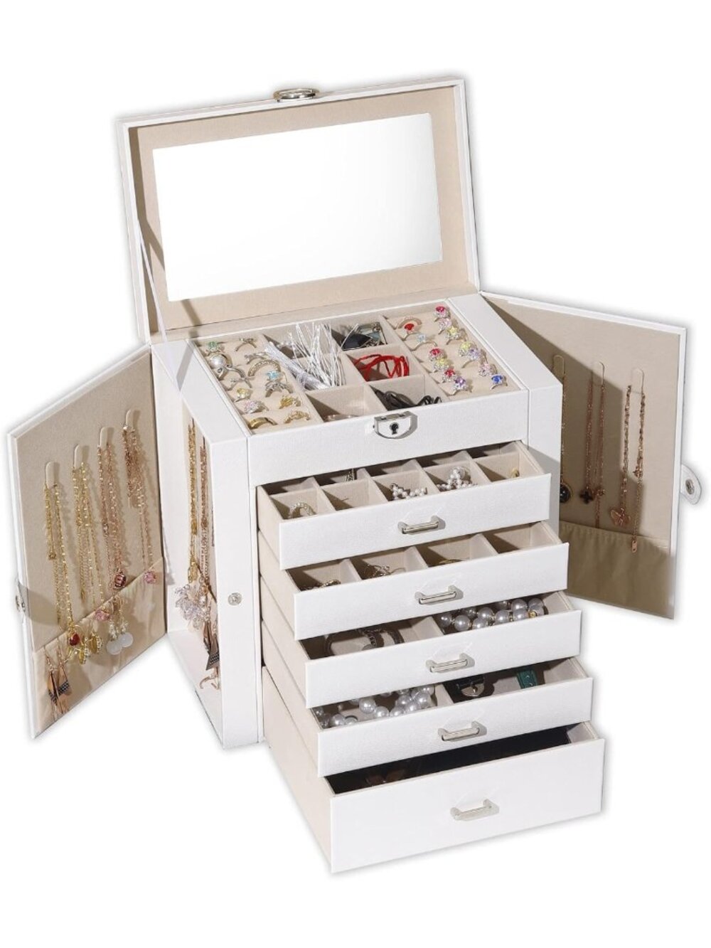 Spacious 6-Layer Jewelry Organizer Box for Women - Elegant Storage Solution